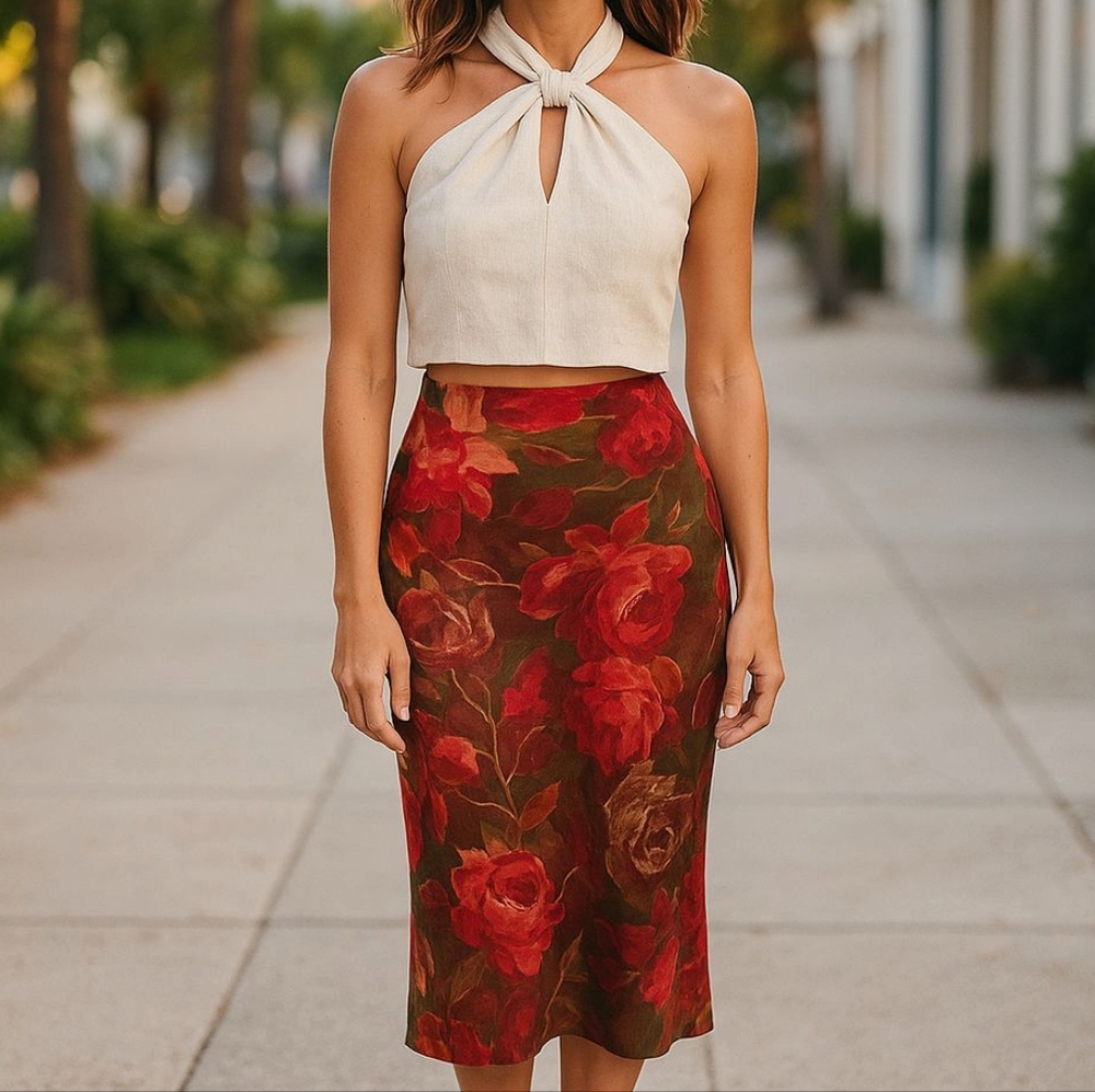 Sage Cream Halter Top and Skirt